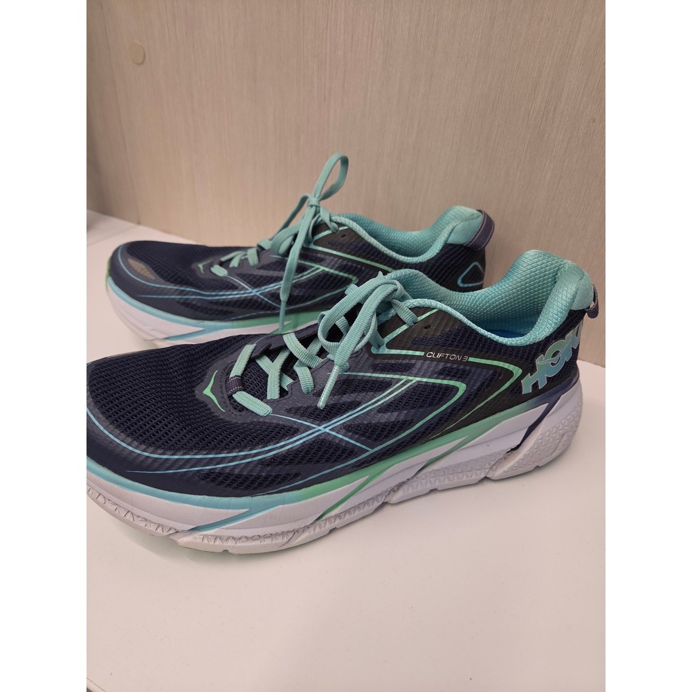 Hoka One One Clifton 3 Womens Running Shoes Navy Aqua Blue Sneakers Size 8